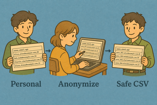 Three steps for replacing personal details in a CSV file