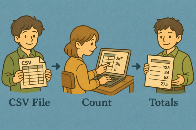 Illustration showing CSV rows and columns being counted
