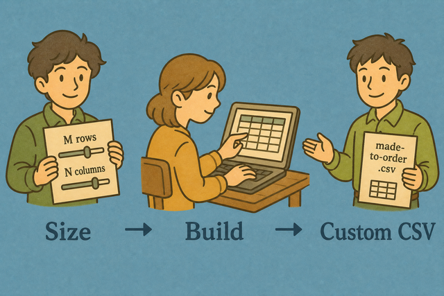 Illustration showing a custom CSV table with a chosen row and column count