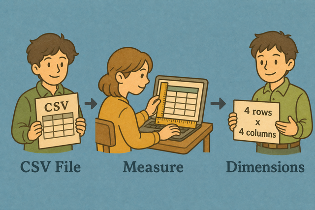 Three step illustration for checking CSV rows and columns