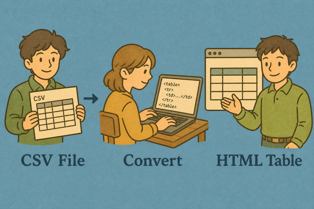 Three steps that turn CSV data into an HTML table