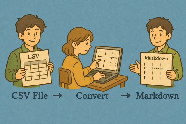 Three steps for converting CSV data into a Markdown table