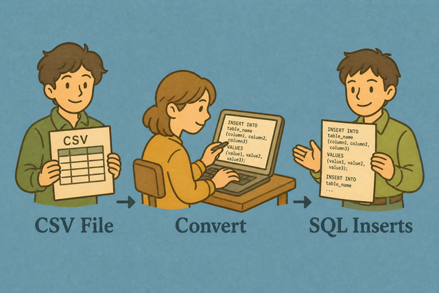 Three steps for converting a CSV file into SQL INSERT statements