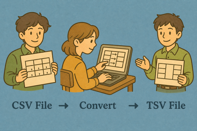 Three steps from comma separated CSV input to TSV output