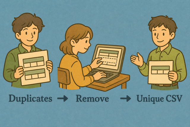 Three steps for removing exact duplicate rows from a CSV file