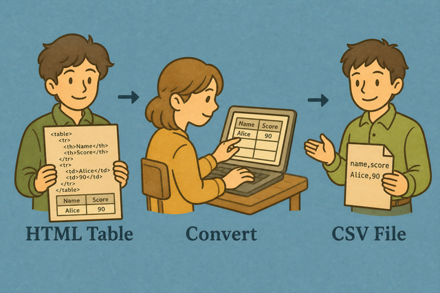 Three steps that turn an HTML table into a CSV file
